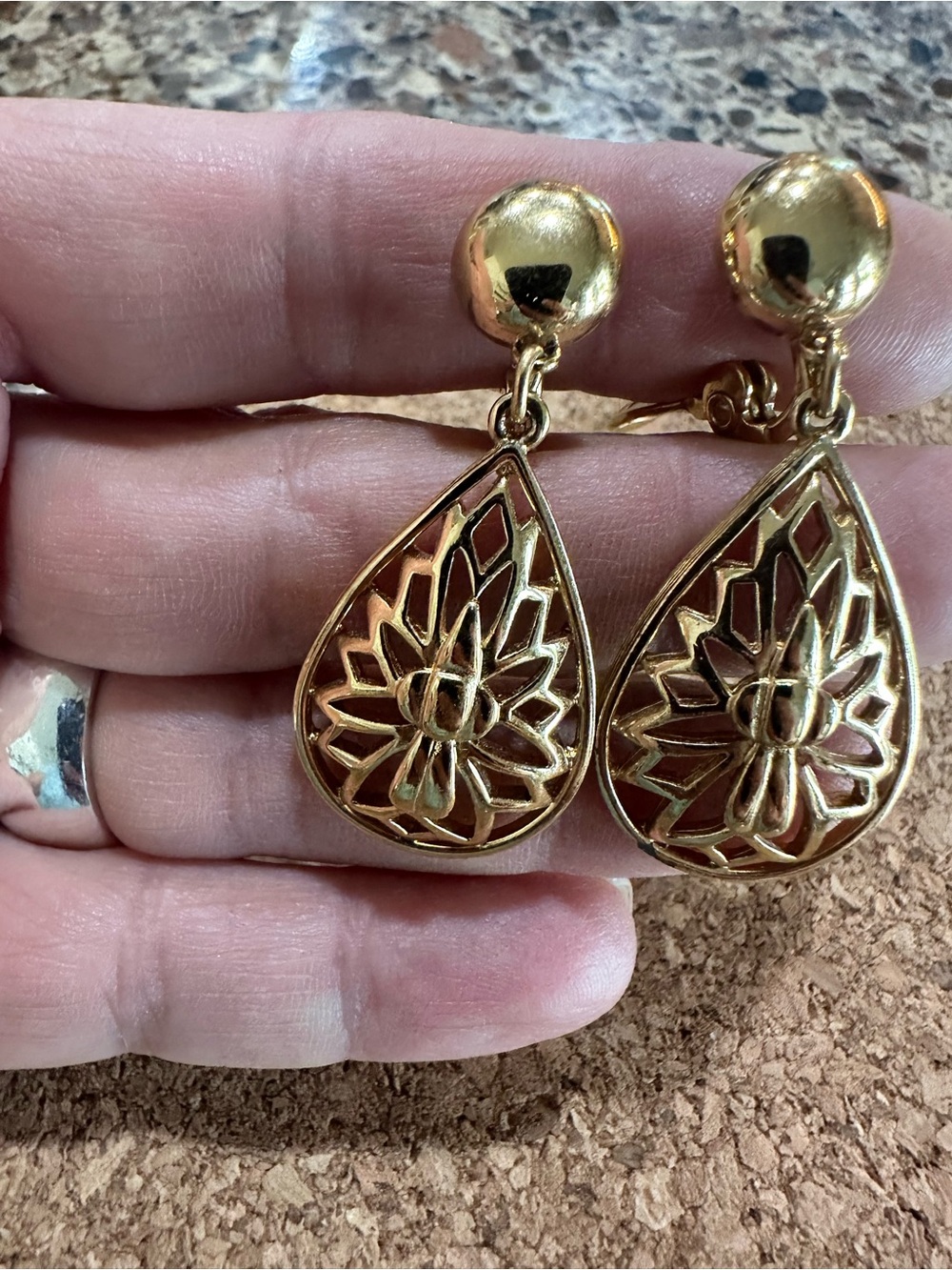 Monet Gold Teardrop Filigree Drop Earrings - Clip